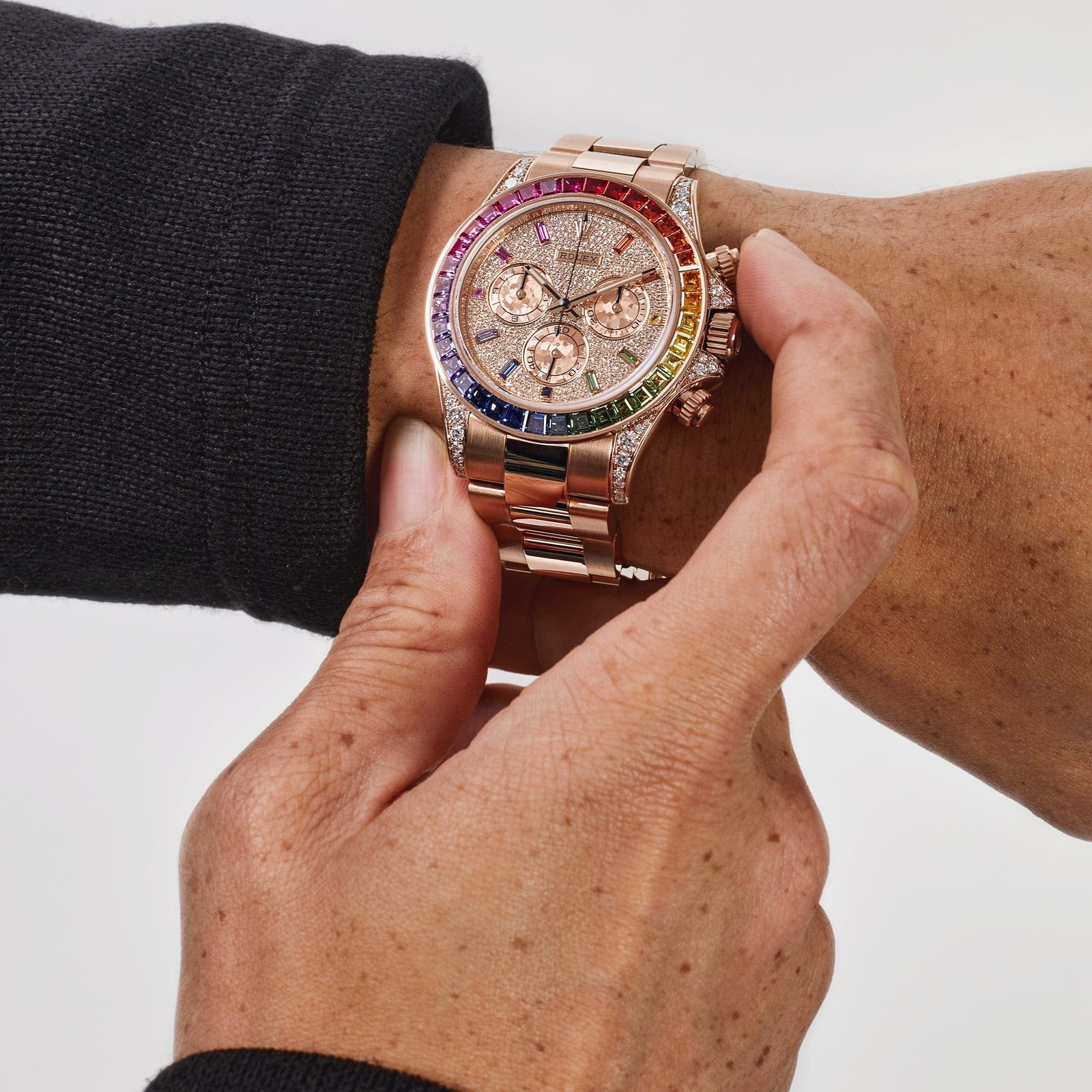 R01ex Daytona 116595RBOW ‘Rainbow’ Rose Gold Pave D1am0nd Dial Sapphire Bezel (2022)