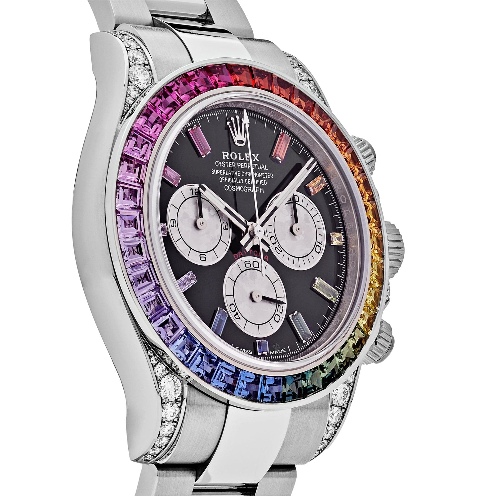 R01ex Daytona 116599RBOW ‘Rainbow’ White Gold Black Dial Sapphire Bezel