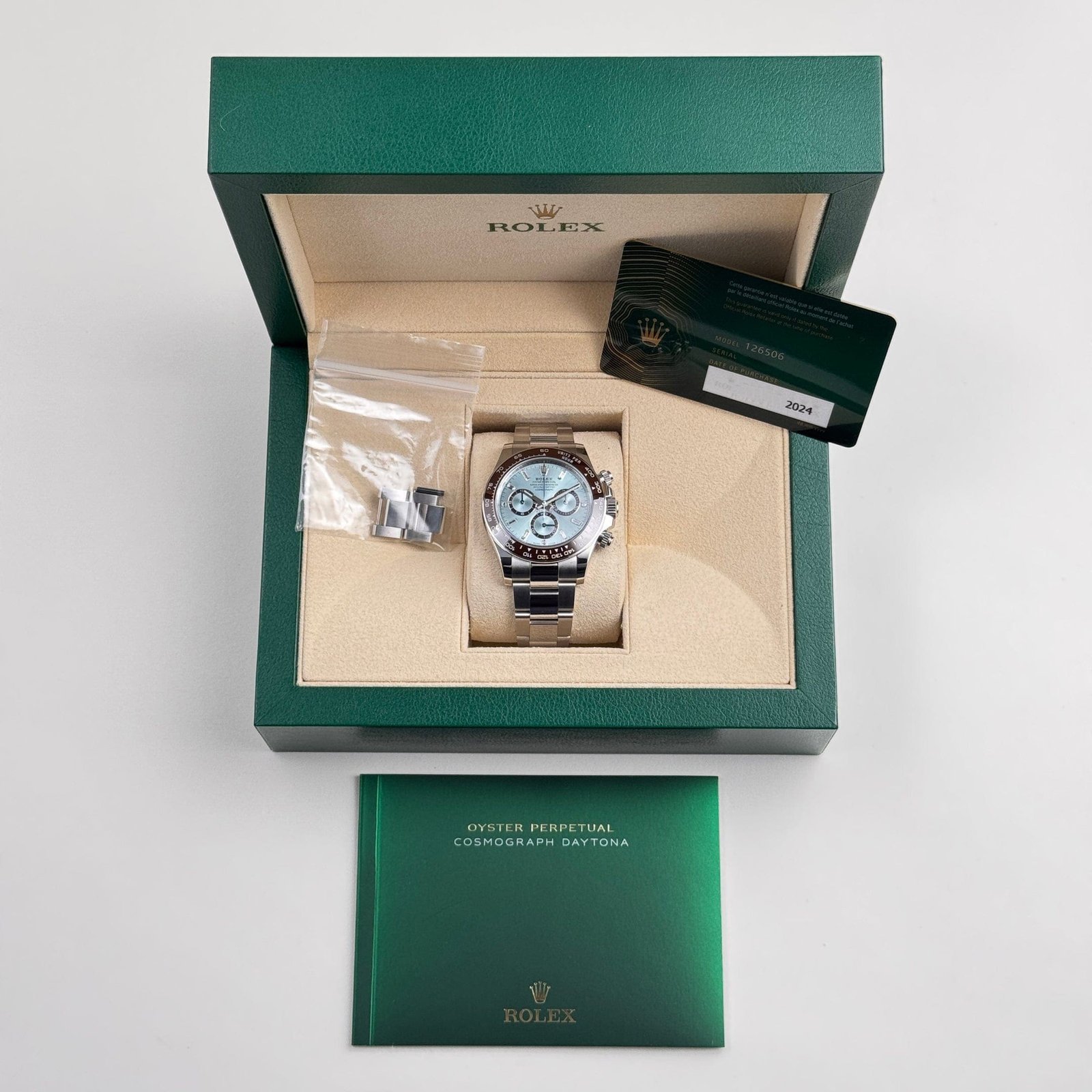 R01ex Daytona 126506 Platinum Ice Blue Baguette Dial (2024)