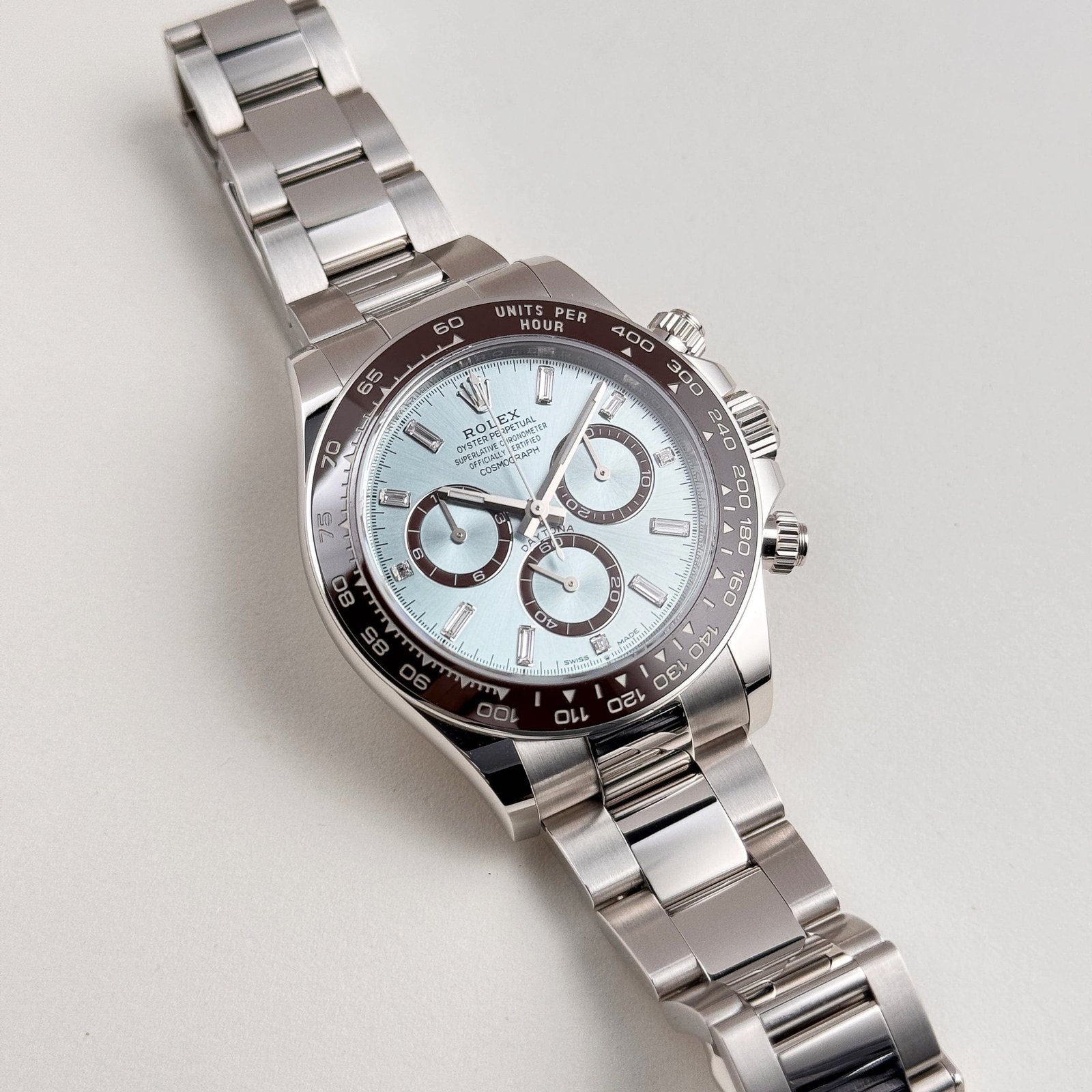 R01ex Daytona 126506 Platinum Ice Blue Baguette Dial (2024)