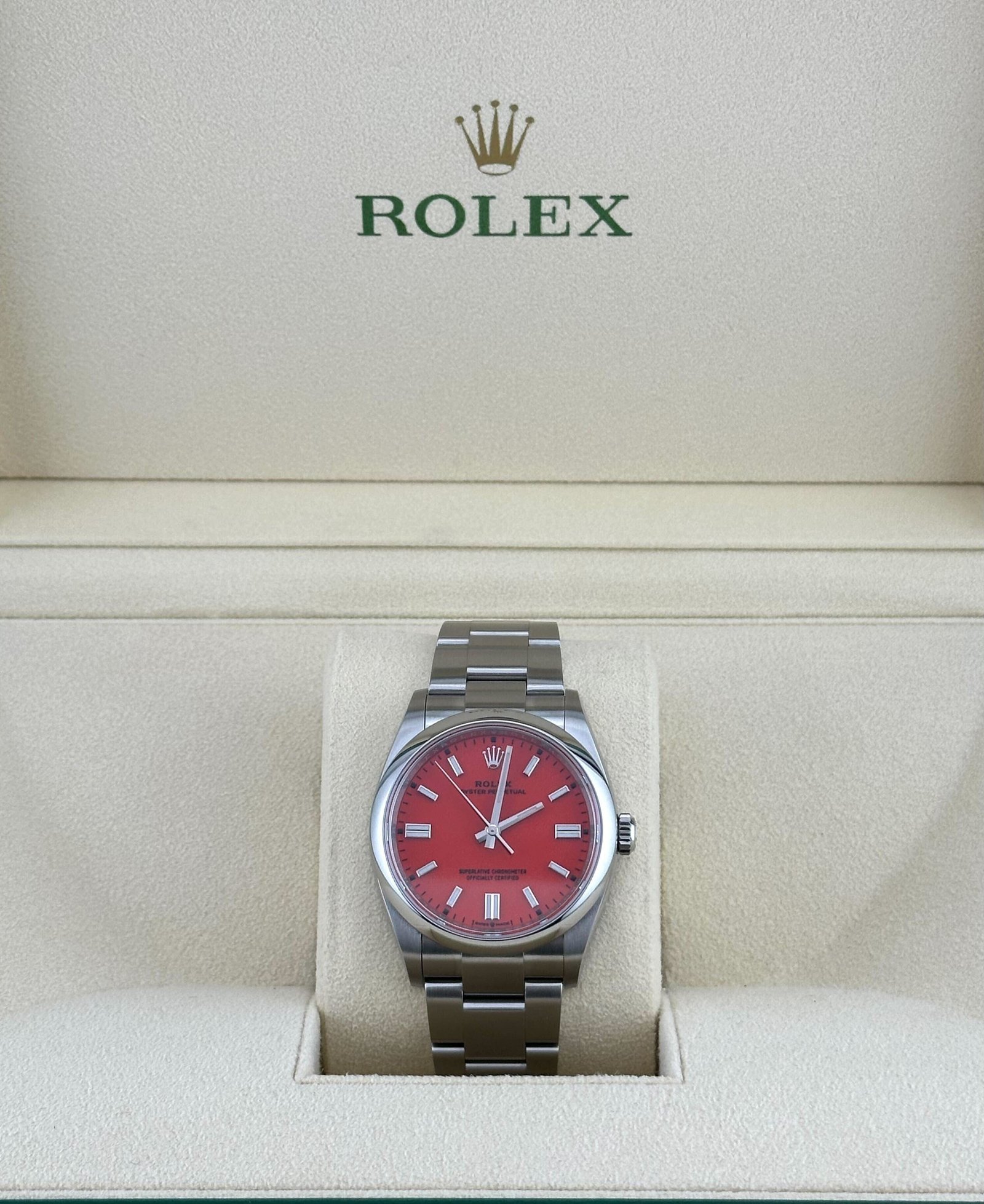 R01ex Oyster Perpetual 36 126000 Stainless Steel Coral Red Dial