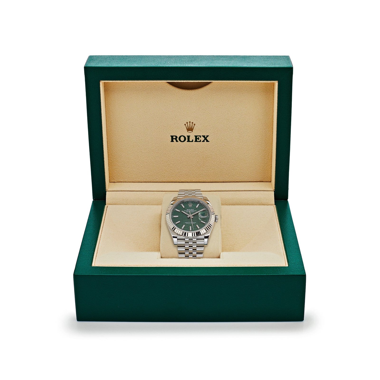 R01ex Datejust 41 126334 Stainless Steel Fluted Motif Green Dial Jubilee