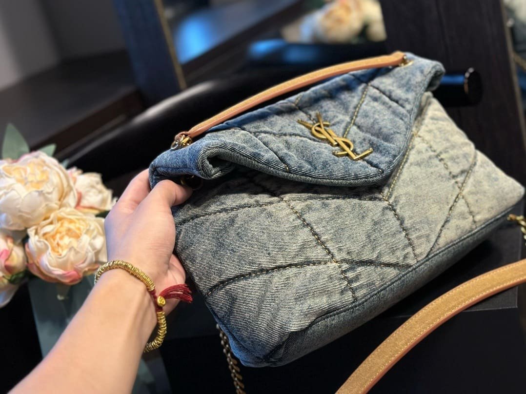 Sa1nt Lau*nt PUFFER SMALL IN SUEDE AND DENIM