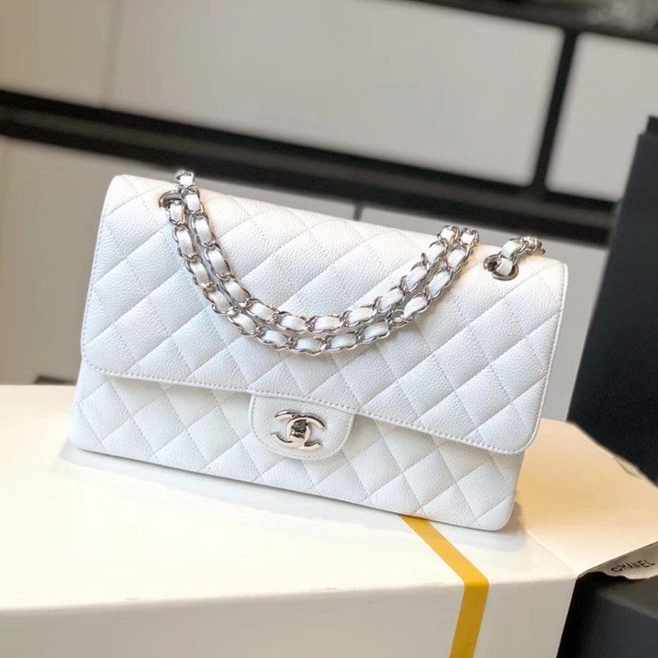 Ch**el Classic Flap Handbag SILVER METAL