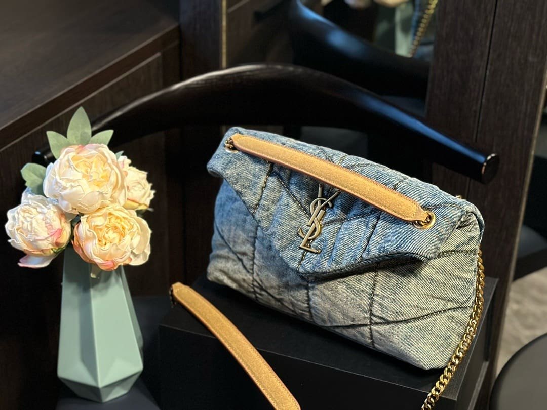 Sa1nt Lau*nt PUFFER SMALL IN SUEDE AND DENIM