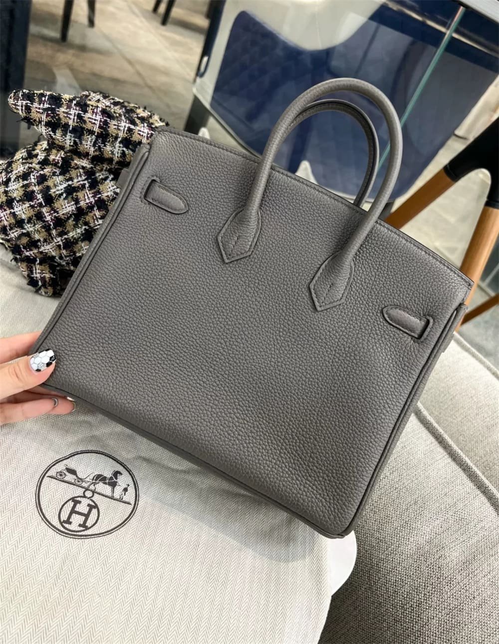 H**me5 Birkin 25 Gris Meyer Togo Leather Palladium Hardware